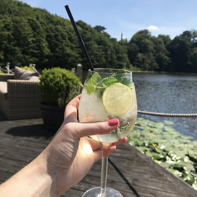A couples weekend away at Wynyard Hall, Spa & Garden County Durham - cocktail by the lake side spa
